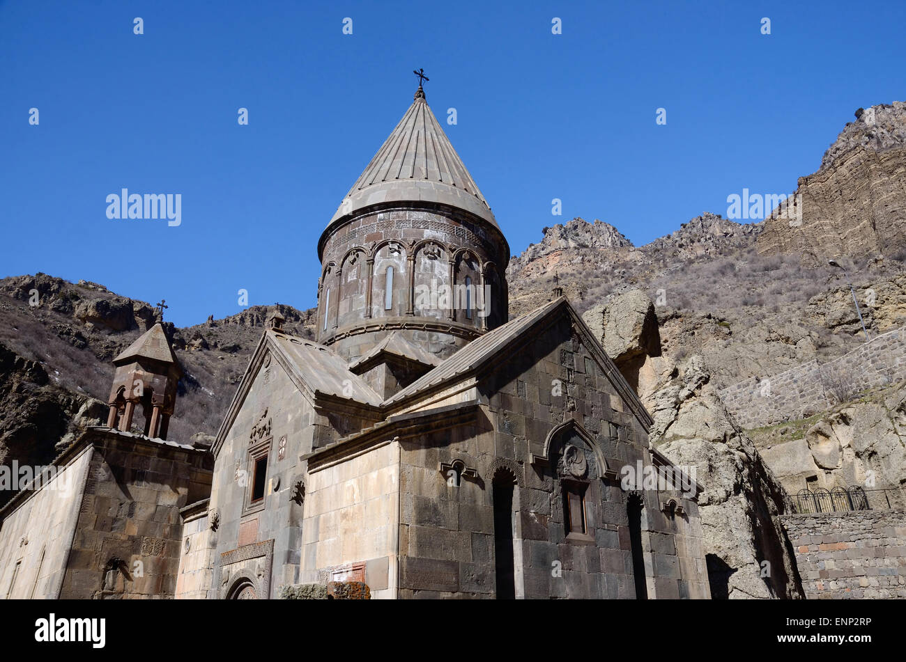 Geghard or Ayrivank medieval monastery surrounded by cliffs,Kotayk province,Armenia, unesco world heritage site Stock Photo
