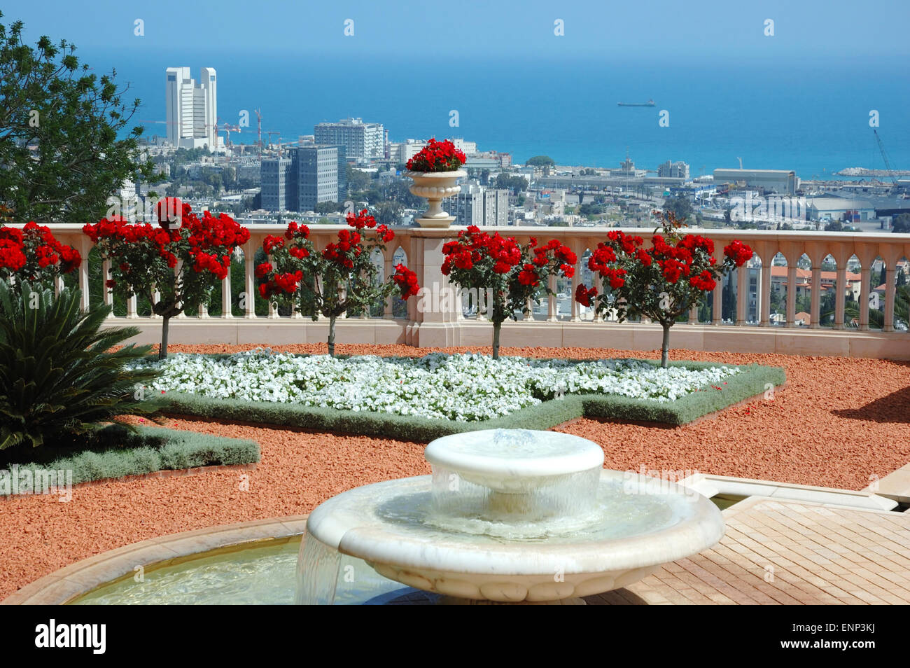 Haifa view from Bahai temple garden terrace,Israel Stock Photo