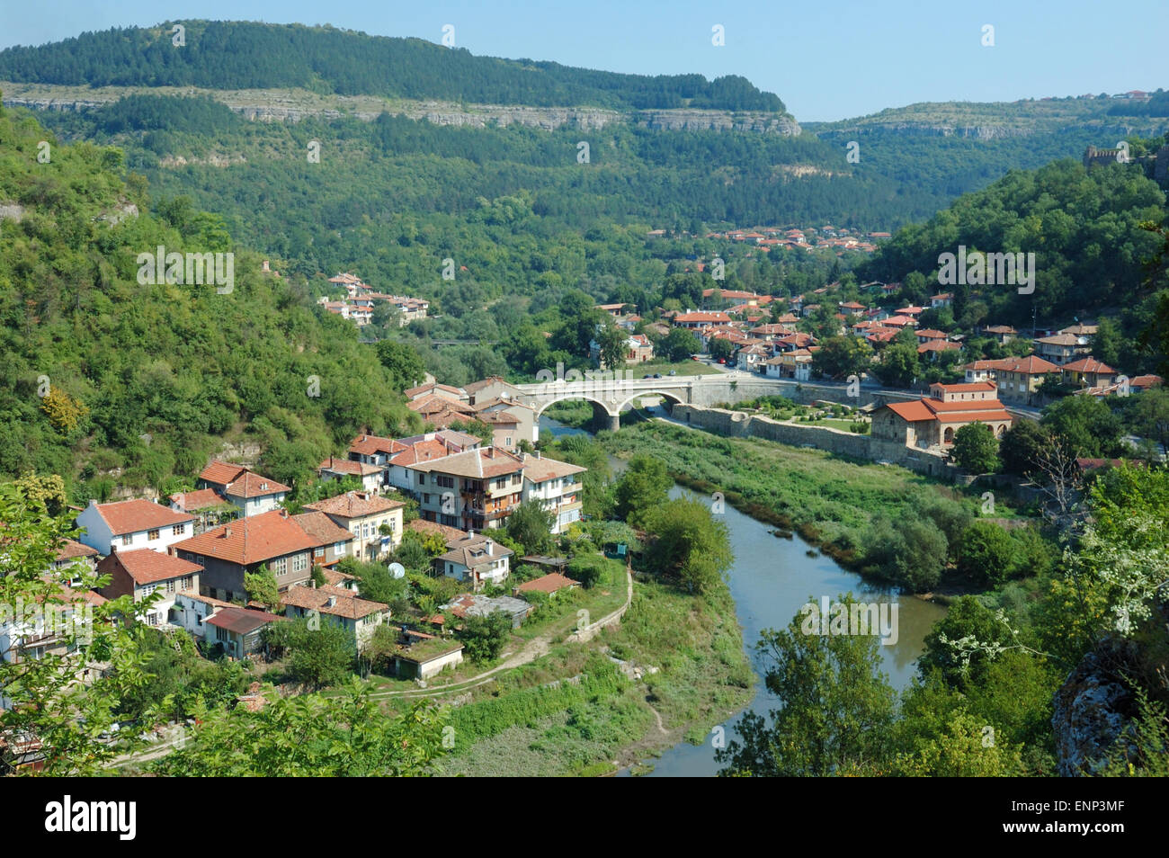 Old Veliko Tarnovo panorama from Tsarevets hill ,Bulgaria, unesco world heritage site Stock Photo