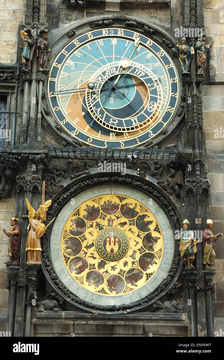 The Prague Astronomical Clock, or Prague Orloj,medieval astronomical mechanical device,Czech Republic Stock Photo
