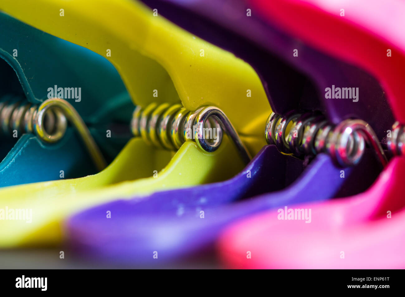 A close up shot of plastic pegs Stock Photo