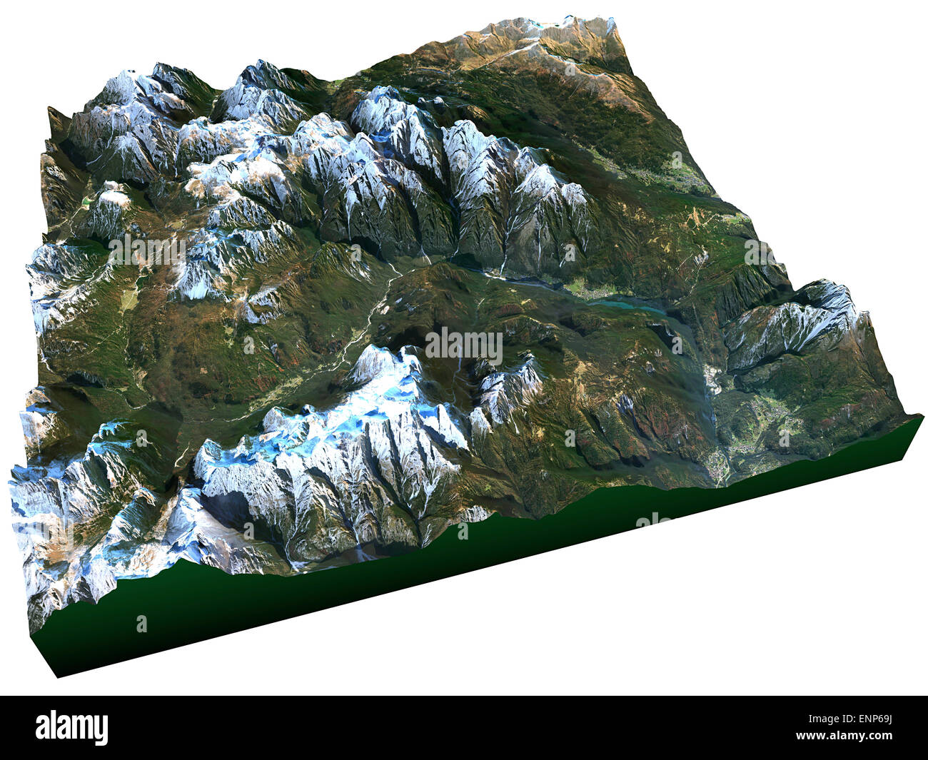 Indigo dolomites, Italy satellite view isolated on white background Stock Photo