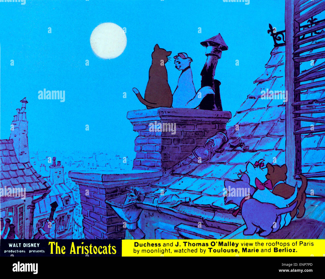 The Aristocats, USA 1970, Regie: Wolfgang Reitherman, Katzen Zeichentrickfilm: Duchesse und J. Thomas O'Malley sitzen nachts übe Stock Photo