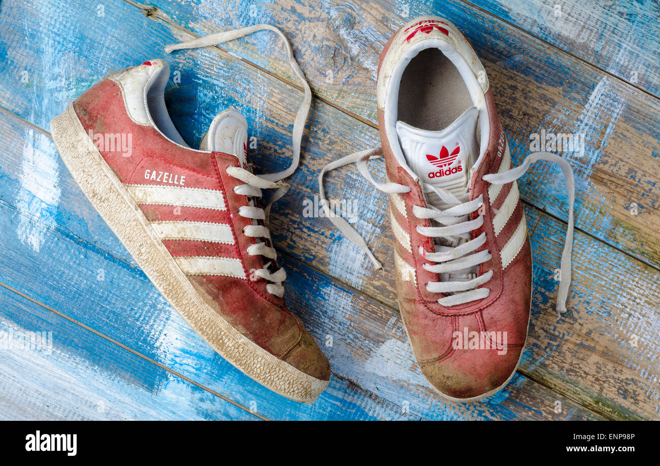 Pair of Worn Adidas Gazelle Tennis Trainers Stock Photo - Alamy