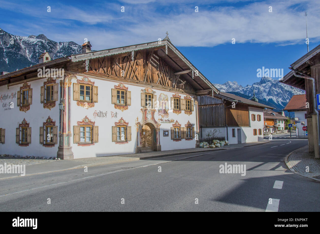 Kruen - a picture perfect village with a refreshingly rustic charm in a wide and unique high valley. Stock Photo