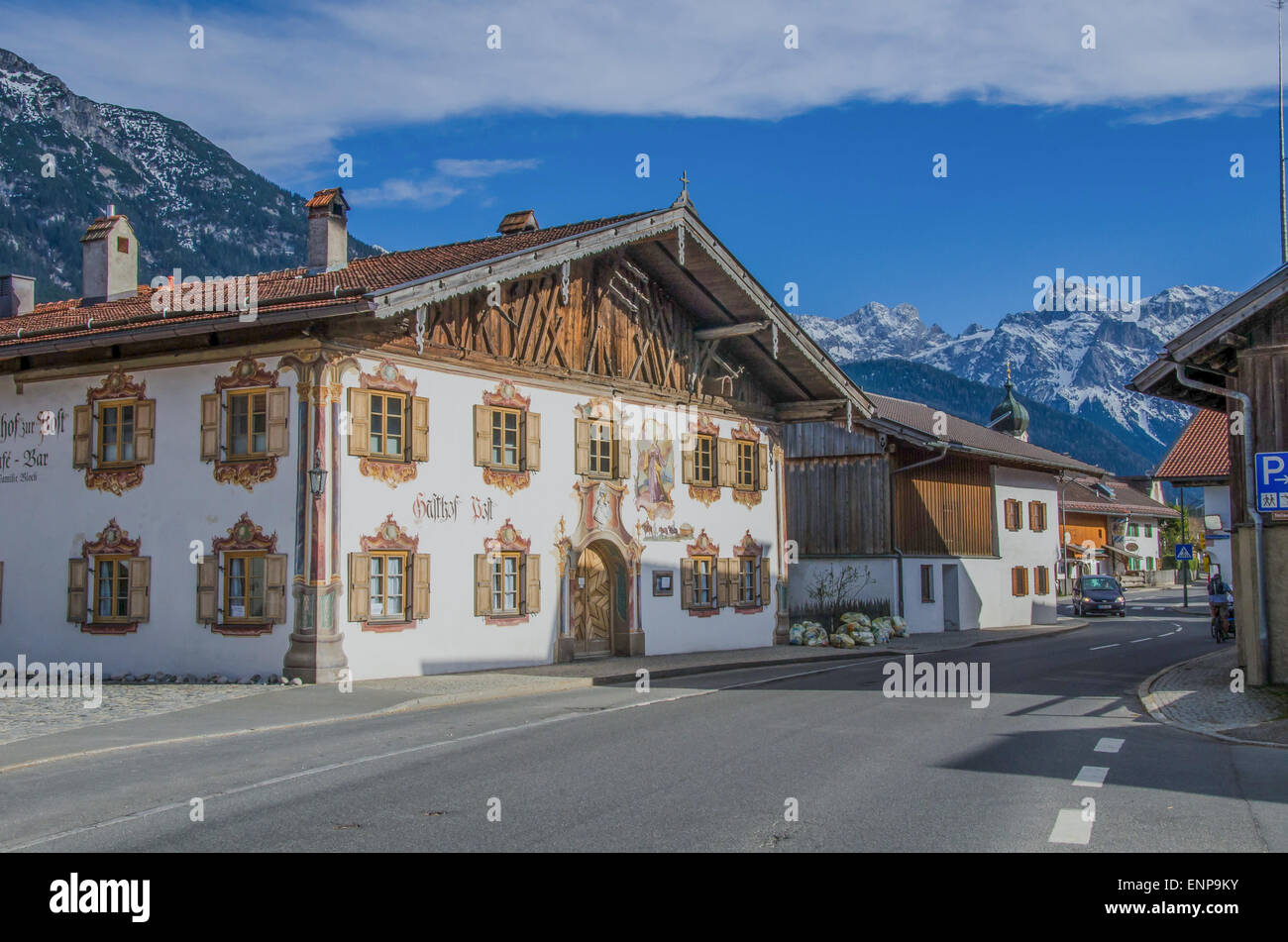 Kruen - a picture perfect village with a refreshingly rustic charm in a wide and unique high valley. Stock Photo