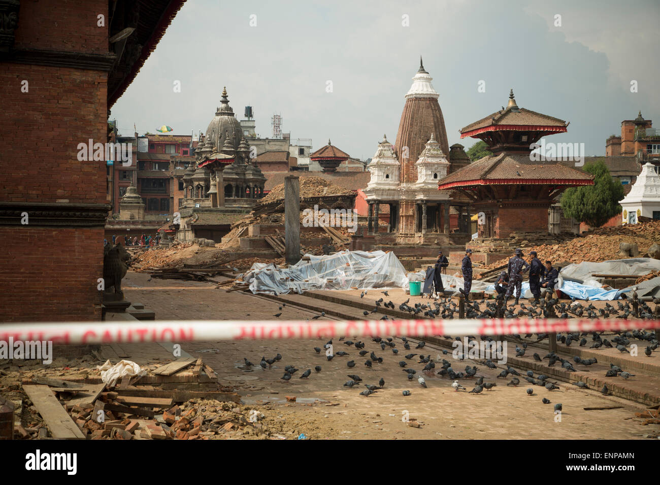 Patan's (Lalitpur's) Durbar Square is badly damaged following the 2015 earthquake in Nepal. Stock Photo