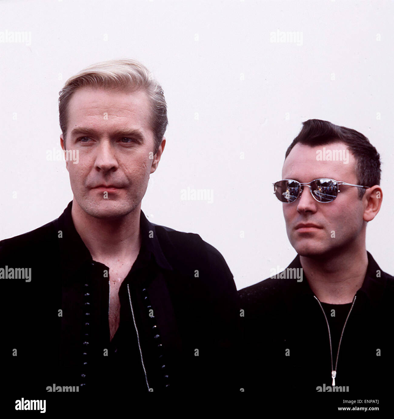 Die britischen Sänger von der New Wave-Band ABC, Martin Fry und Tony Hadley, Portrait, 1980er. British Pop singer, New Wave Band Stock Photo
