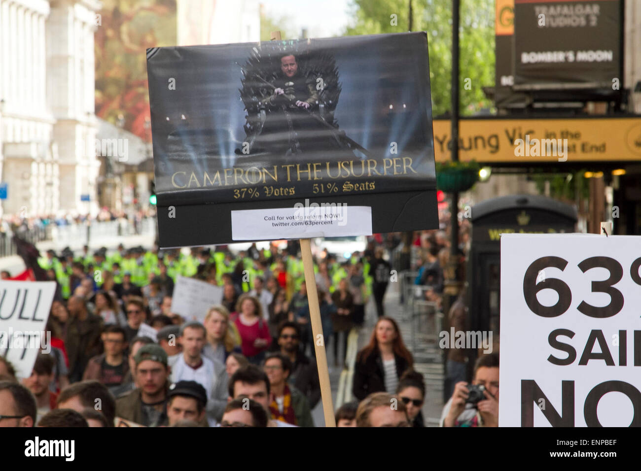 London, UK. 09th May, 2015. Class war protesters marched from Conservative Party Headquarters towards Downing Street to protest and government cuts and austerity Credit:  amer ghazzal/Alamy Live News Stock Photo