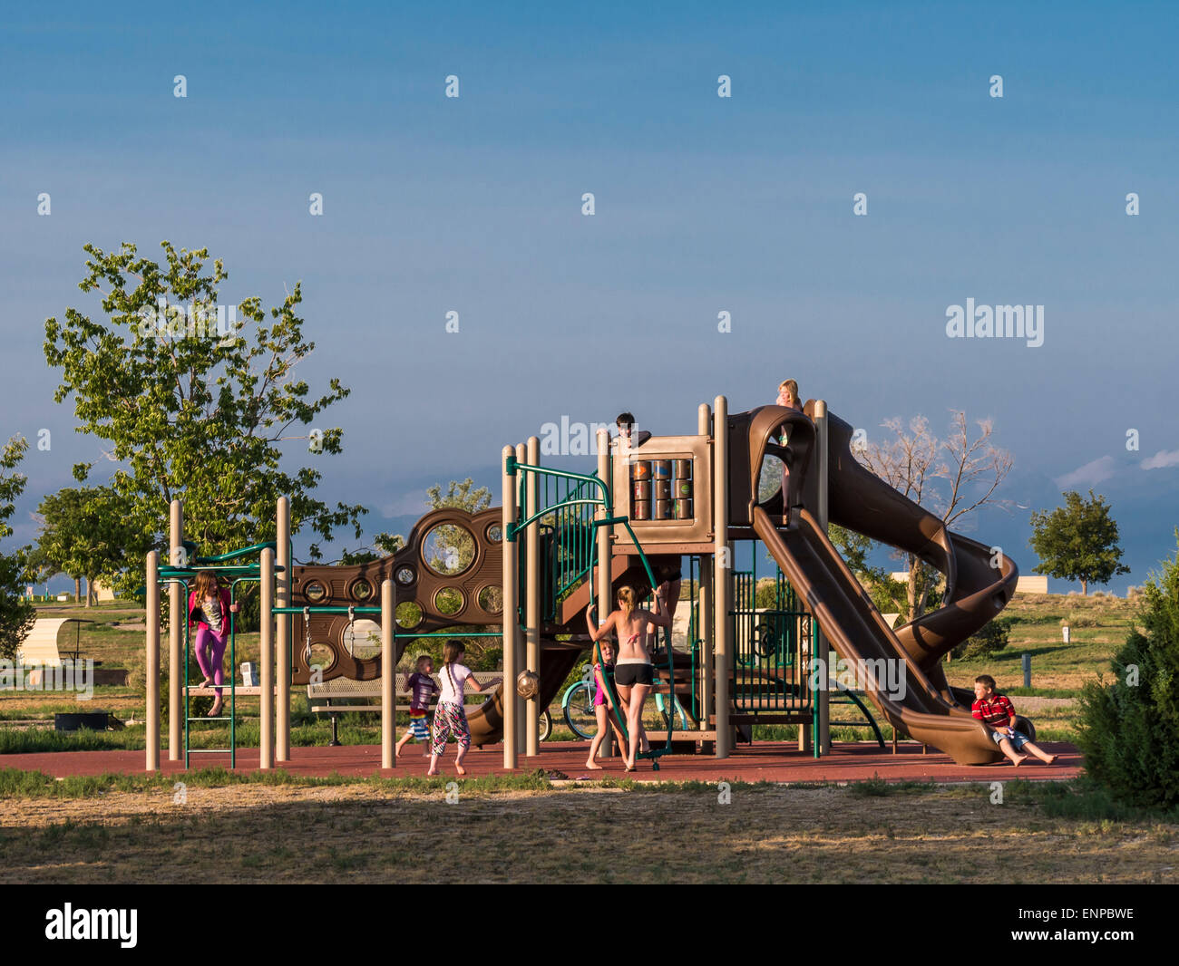 Playground, Yucca Flat Loop, Northern Plains Campground, Lake Pueblo State Park, Pueblo, Colorado. Stock Photo