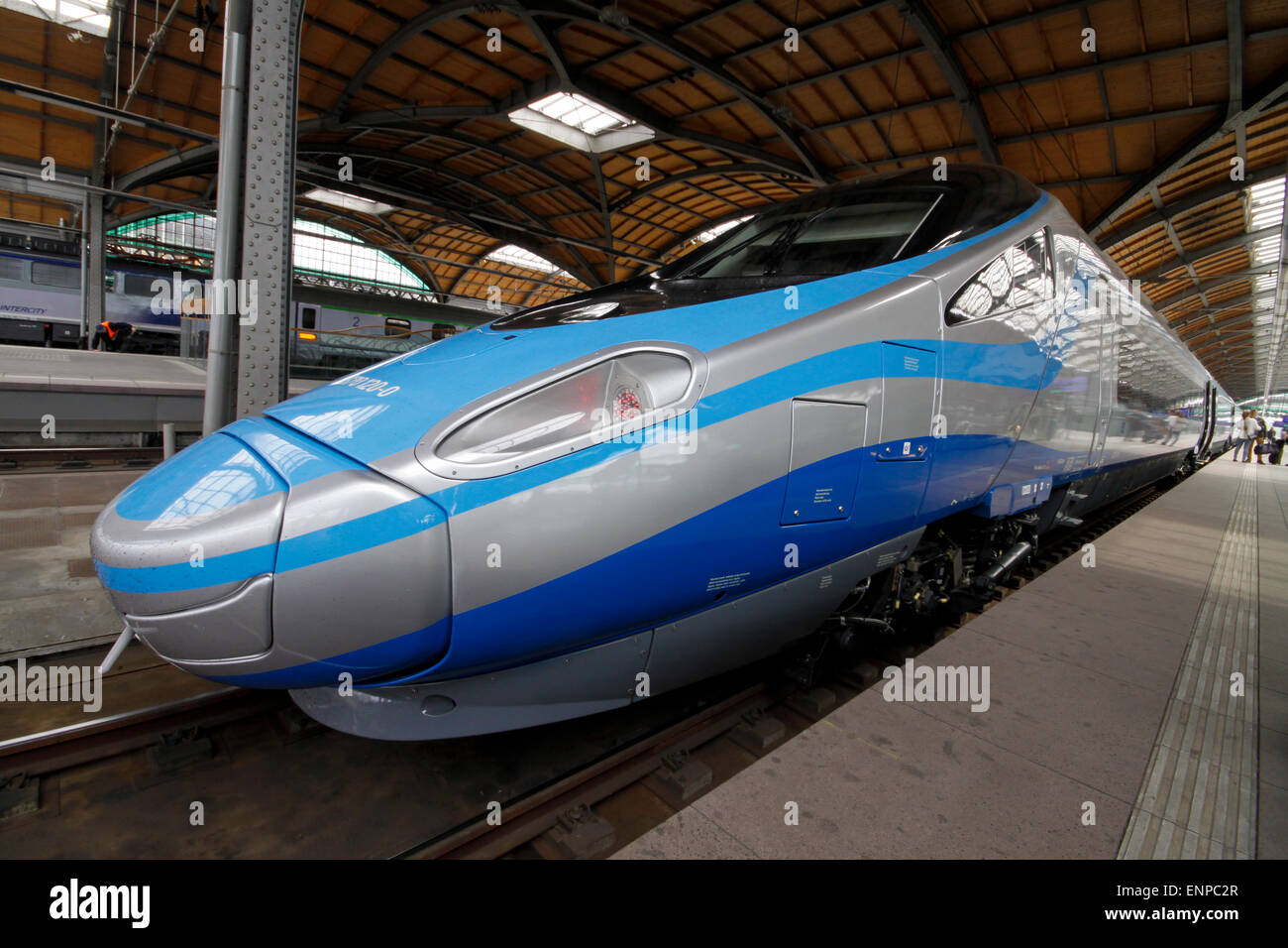 PKP Intercity ED250 Pendolino train produced by Alstom at Wroclaw Main Station in Wroclaw, Poland Stock Photo