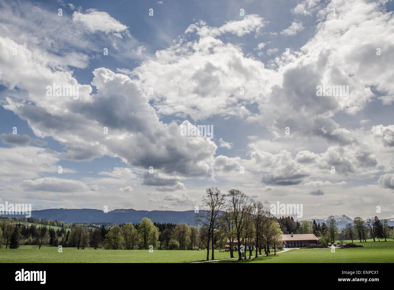 Upper Bavaria at its best - white clouds and blue sky - the clours of the Bavarian flag! Stock Photo