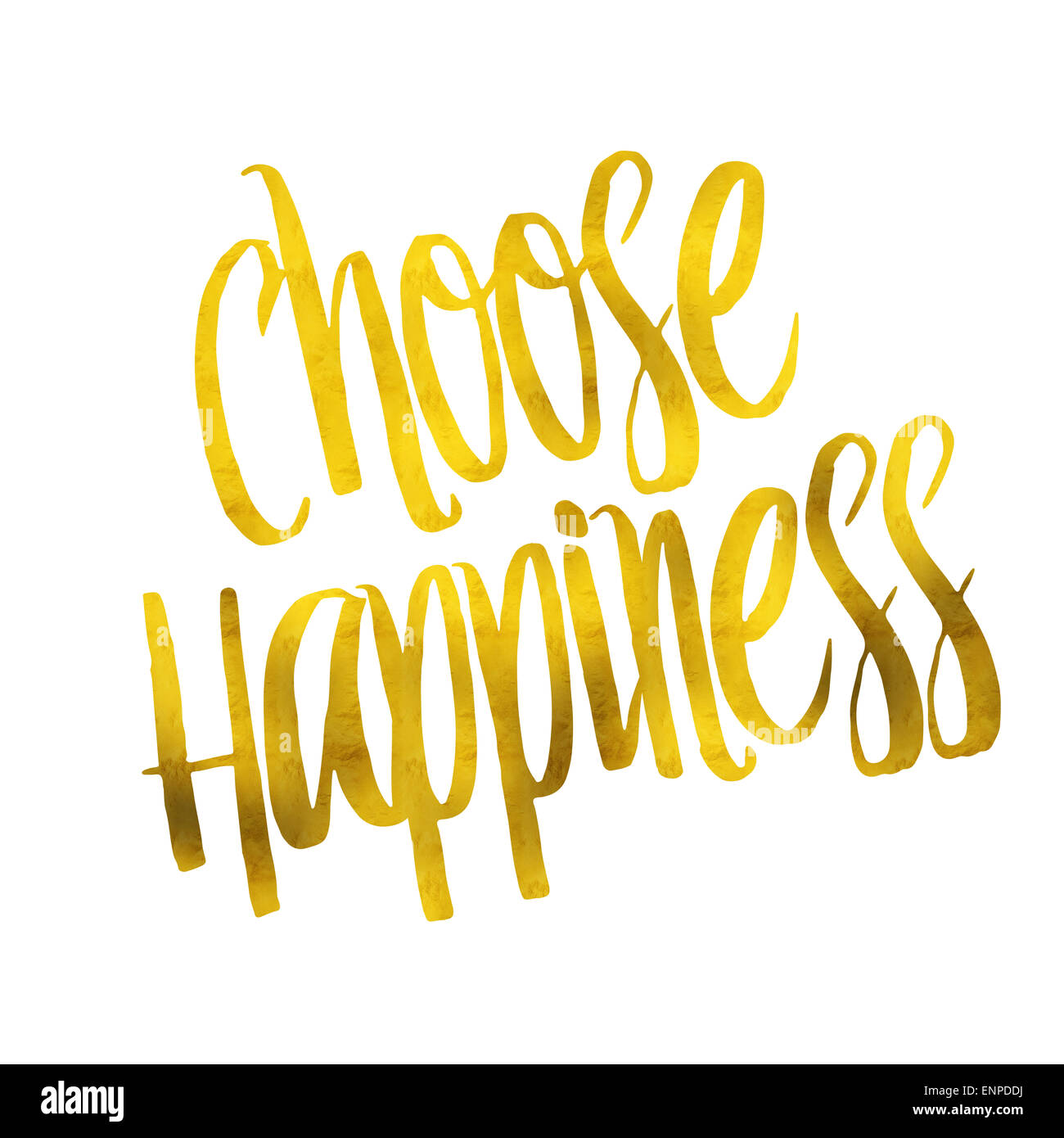 Choose Happiness Gold Faux Foil Metallic Glitter Inspirational Quote Isolated on White Background Stock Photo