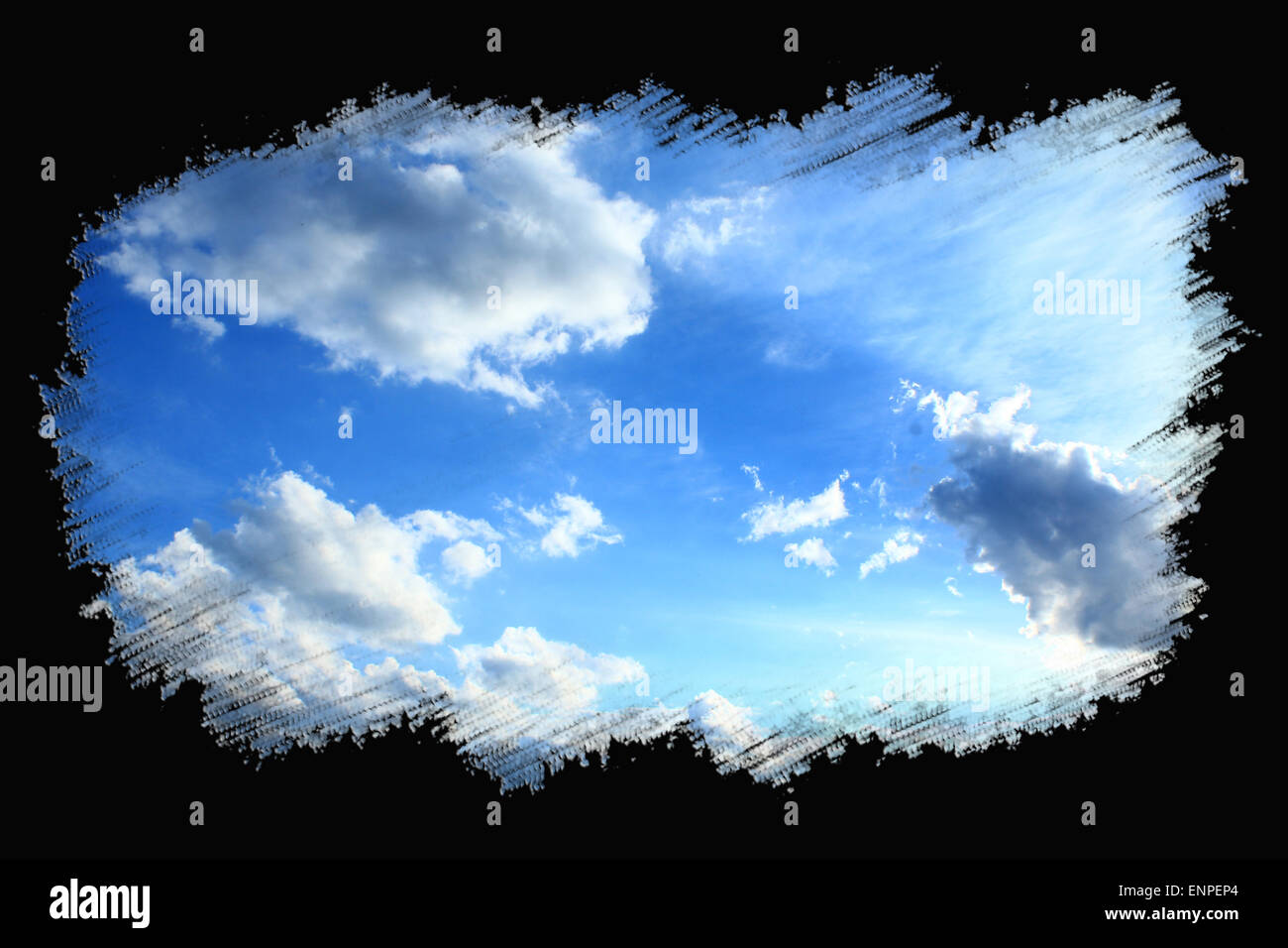 beautiful summer sky with bright sky in the painted black frame Stock Photo