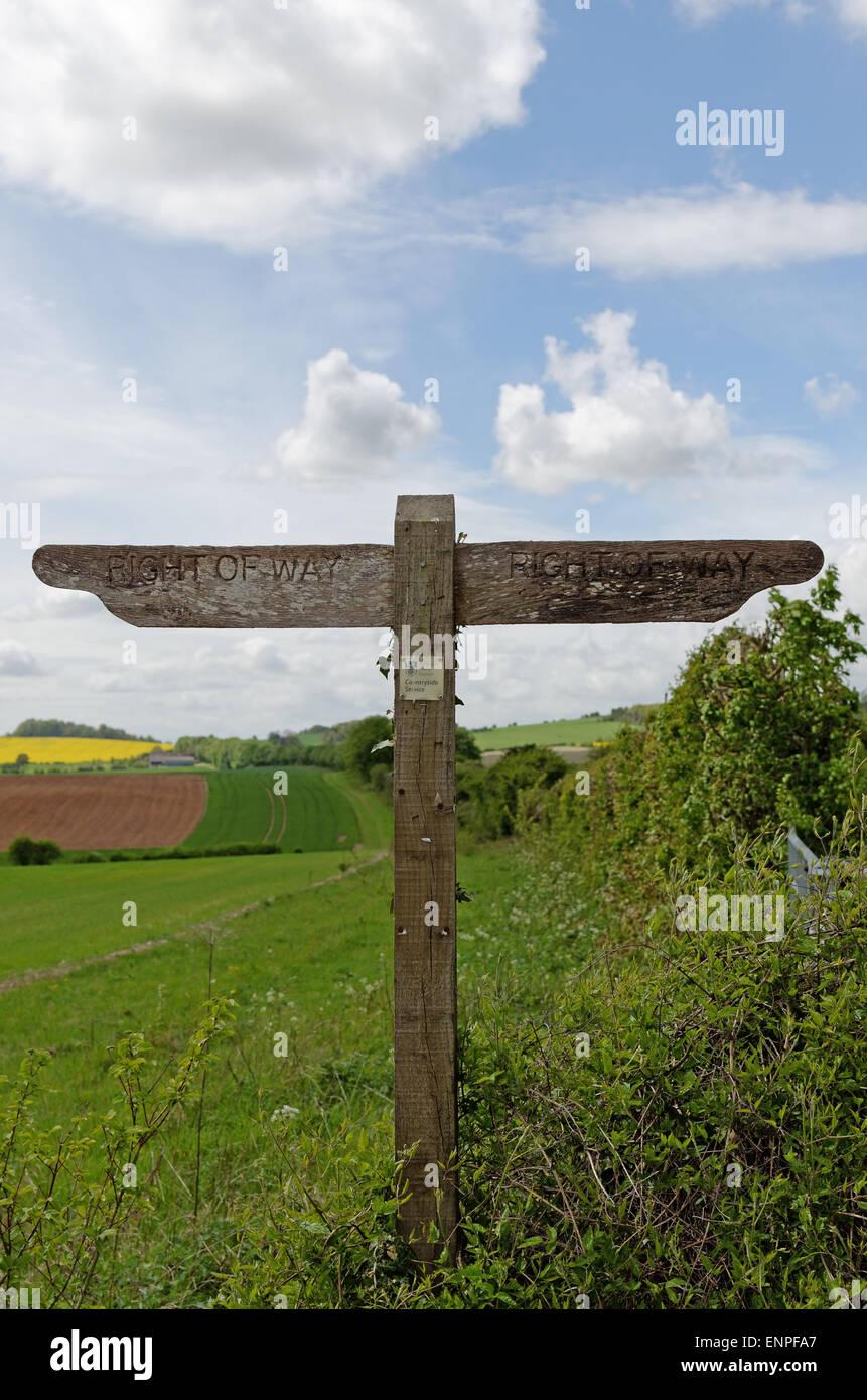 Wooden right-of-way signpost at Thruxton near Andover Hampshire England Stock Photo