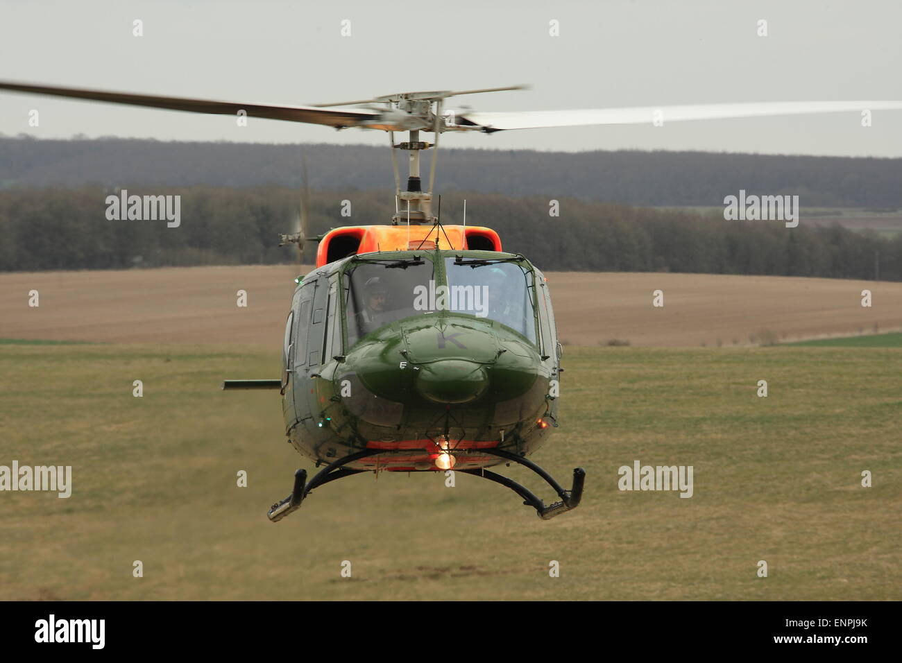 Bell 212 HP AH Mk1 Army Air Corps helicopter on a training mission in Wiltshire Stock Photo