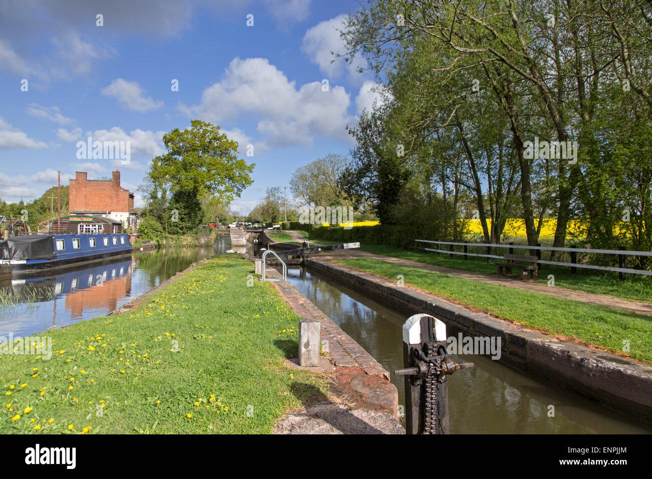 Lapworth flight of locks on the Stratford upon Avon Canal, Warwickshire, England, UK Stock Photo