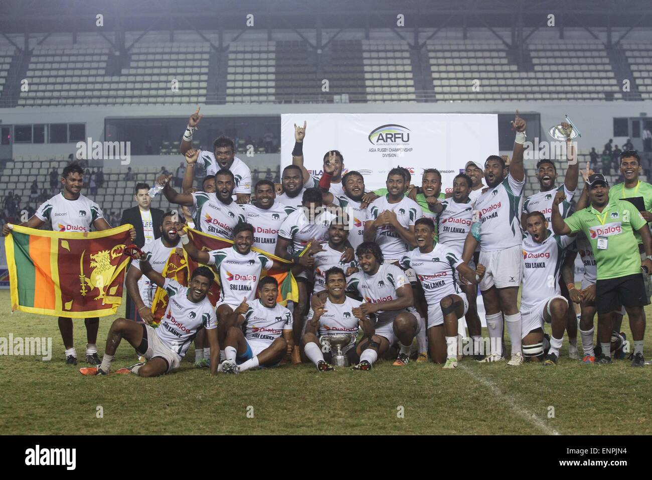 Bulacan, Philippines. 09th May, 2015. The Sri Lanka rugby team are crowned Division 1 rugby champions of the Asian Rugby Championship after defeating the Philippines, 27-14 in the Division 1 finals of the Asian Rugby Championship at the Philippine Sports Stadium. © Mark Cristino/Pacific Press/Alamy Live News Stock Photo