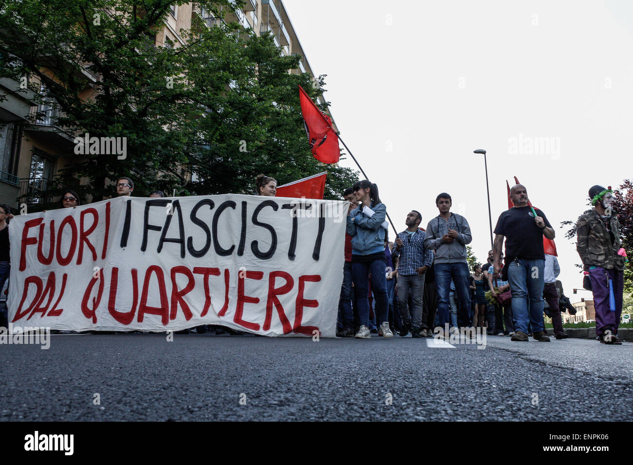 Turin, Italy. 09th May, 2015. Anti-racist and anti-fascist staging ...