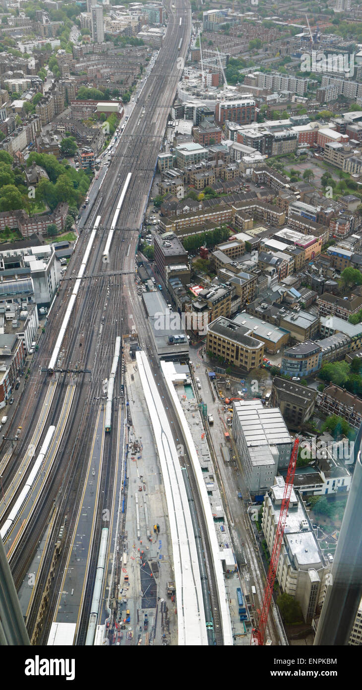 Railway lines from London Bridge station seen from The Shard, London Bridge, London, UK. Stock Photo
