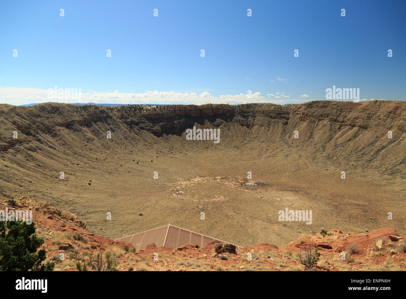 A photograph of the Meteor Crater near Flagstaff in Arizona. It is proclaimed to be "best preserved meteorite crater on Earth''. Stock Photo