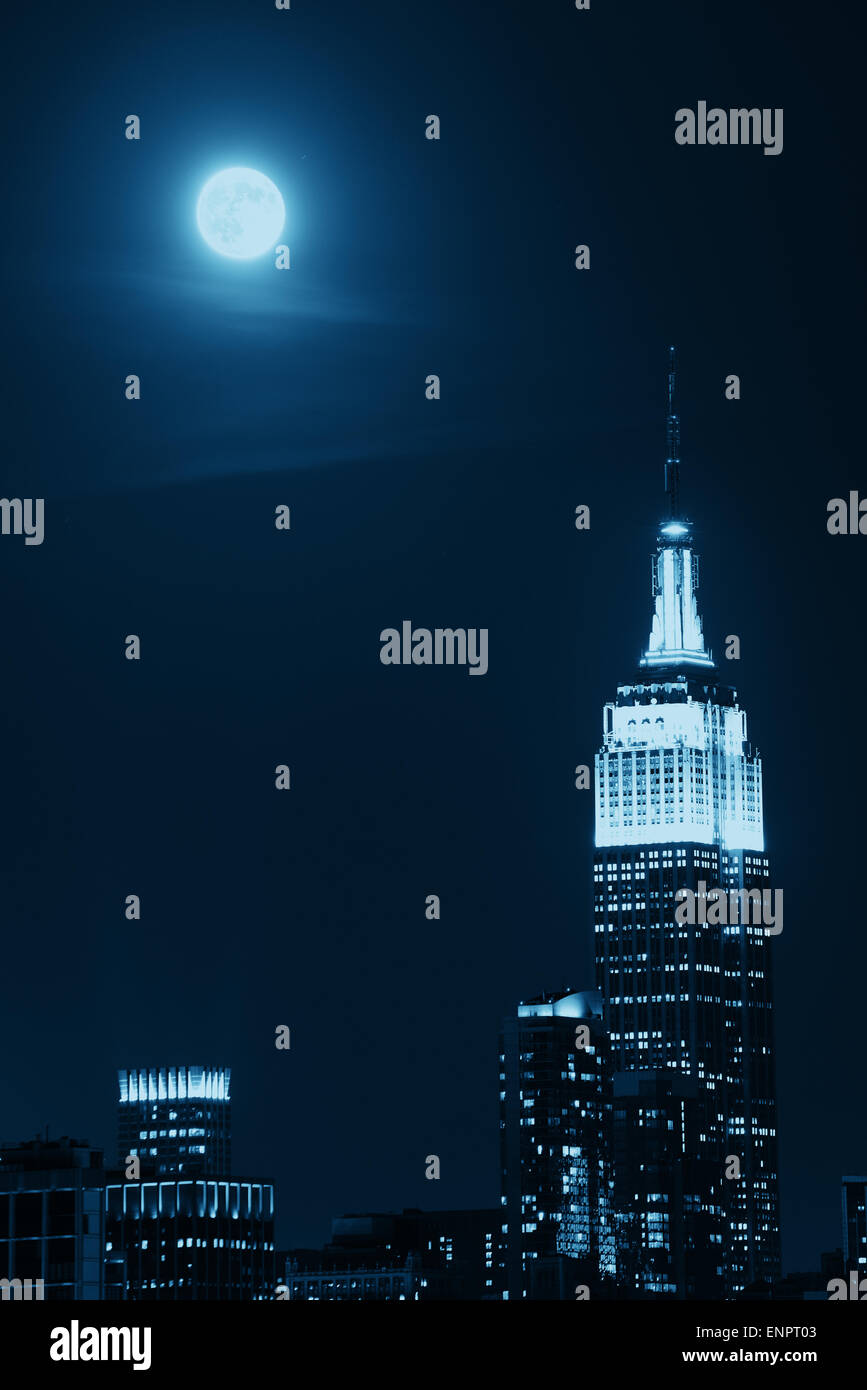 NEW YORK CITY, NY - SEP 20: Empire State Building with super moon on ...