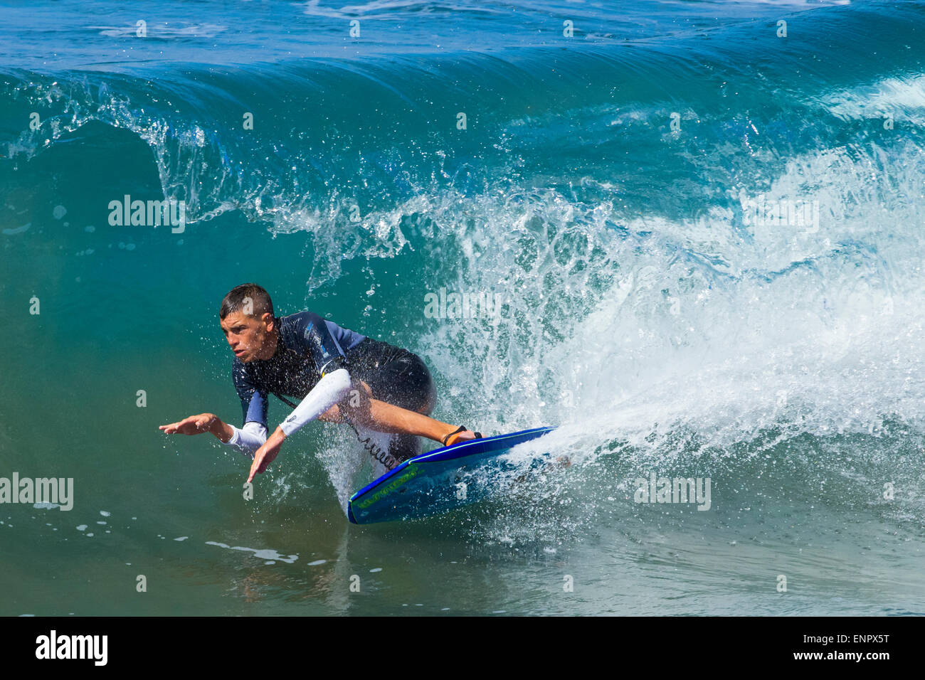 Bodyboarding off the city beach (La Cicer, Playa de Las Canteras) in