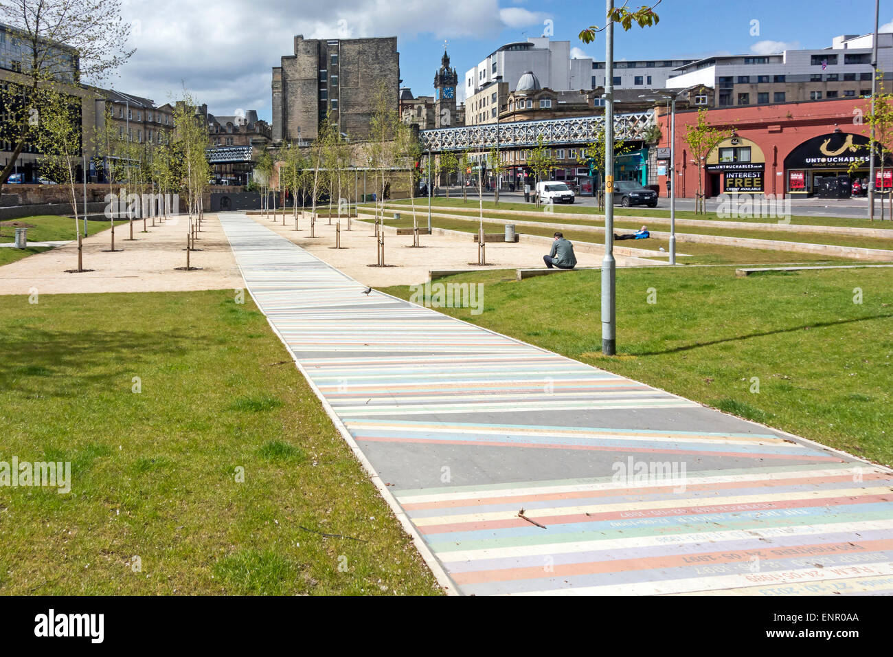 Open space called Barrowland Park at Glasgow Cross between Molendinar Street and Gallowgate in central Glasgow Scotland Stock Photo