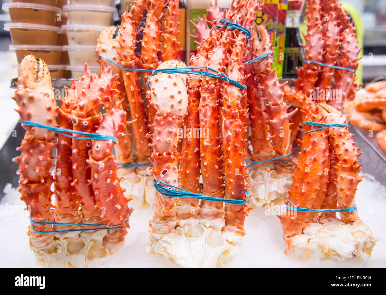 King crab legsr on the Sydney Fish Market. 52 tonnes of seafood are selling at auction on this market every day. Stock Photo