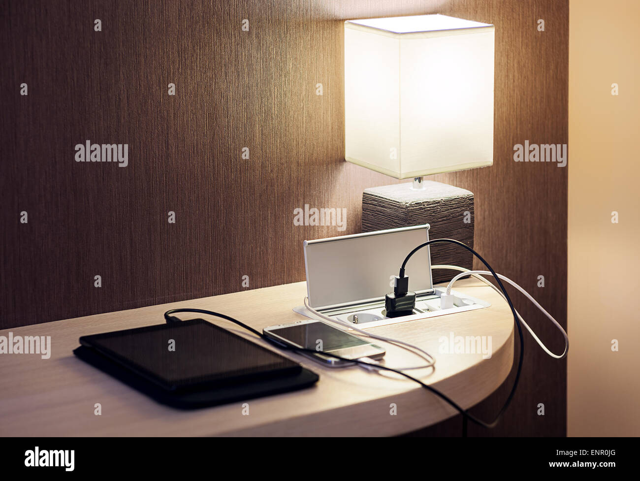 Modern power supply for electric power and usb connections Stock Photo