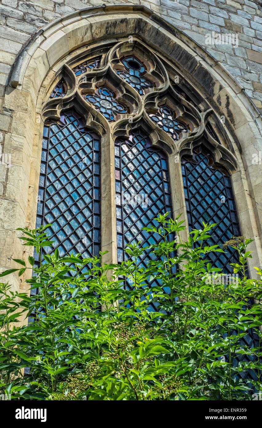 Church window with stainedglass from the outside Stock Photo Alamy