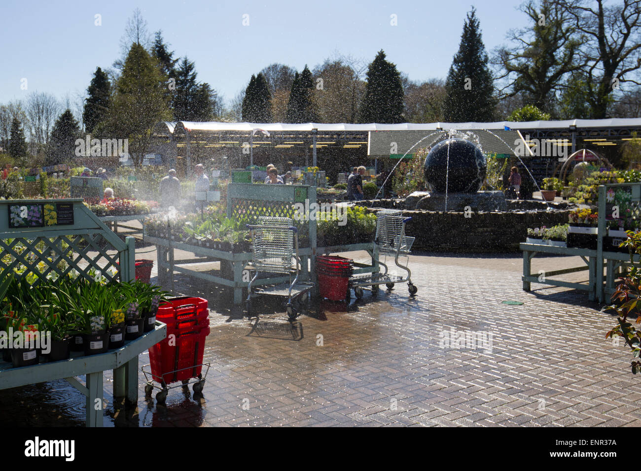 Bright sunny day watering displays due to hot weather Hayes Garden