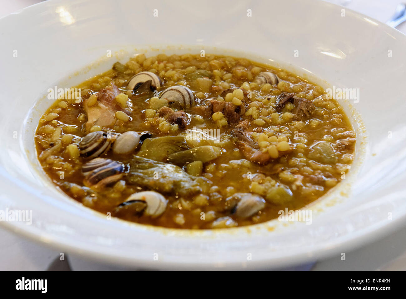 Trigo mote -Wheat with corn, snail and rabbit, province Murcia, Spain Stock Photo