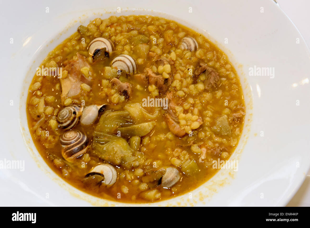 Trigo mote -Wheat with corn, snail and rabbit, province Murcia, Spain Stock Photo