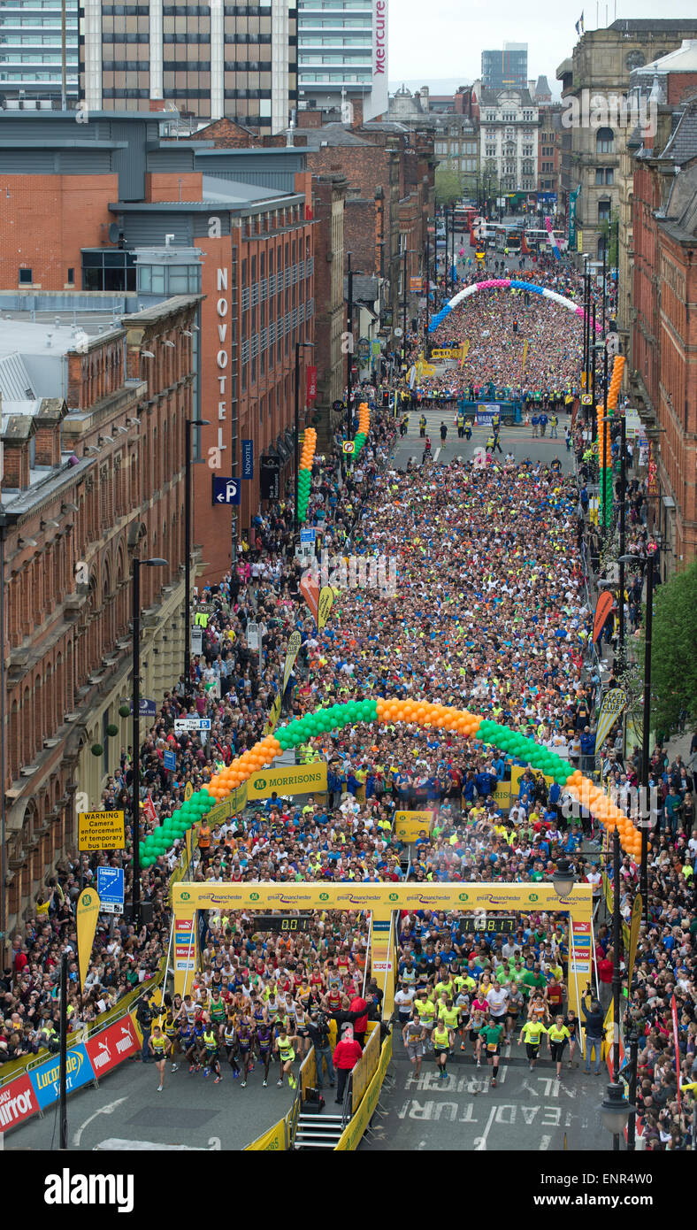 Manchester, UK. 10th May 2015. Runners start the Morrisons Great Manchester Run on Portland Street in Manchester Credit:  Russell Hart/Alamy Live News. Stock Photo