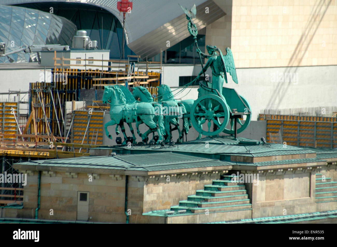 JUNE 2006 - BERLIN: aerial view on the Quadriga of the Brandenburg Gate in Berlin. Stock Photo