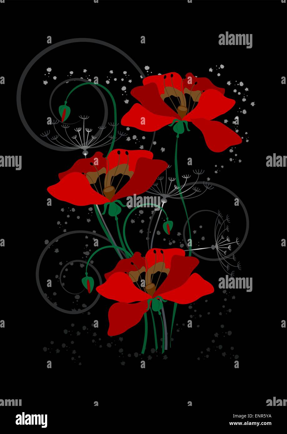 Red poppies on a black background Stock Vector Image & Art - Alamy