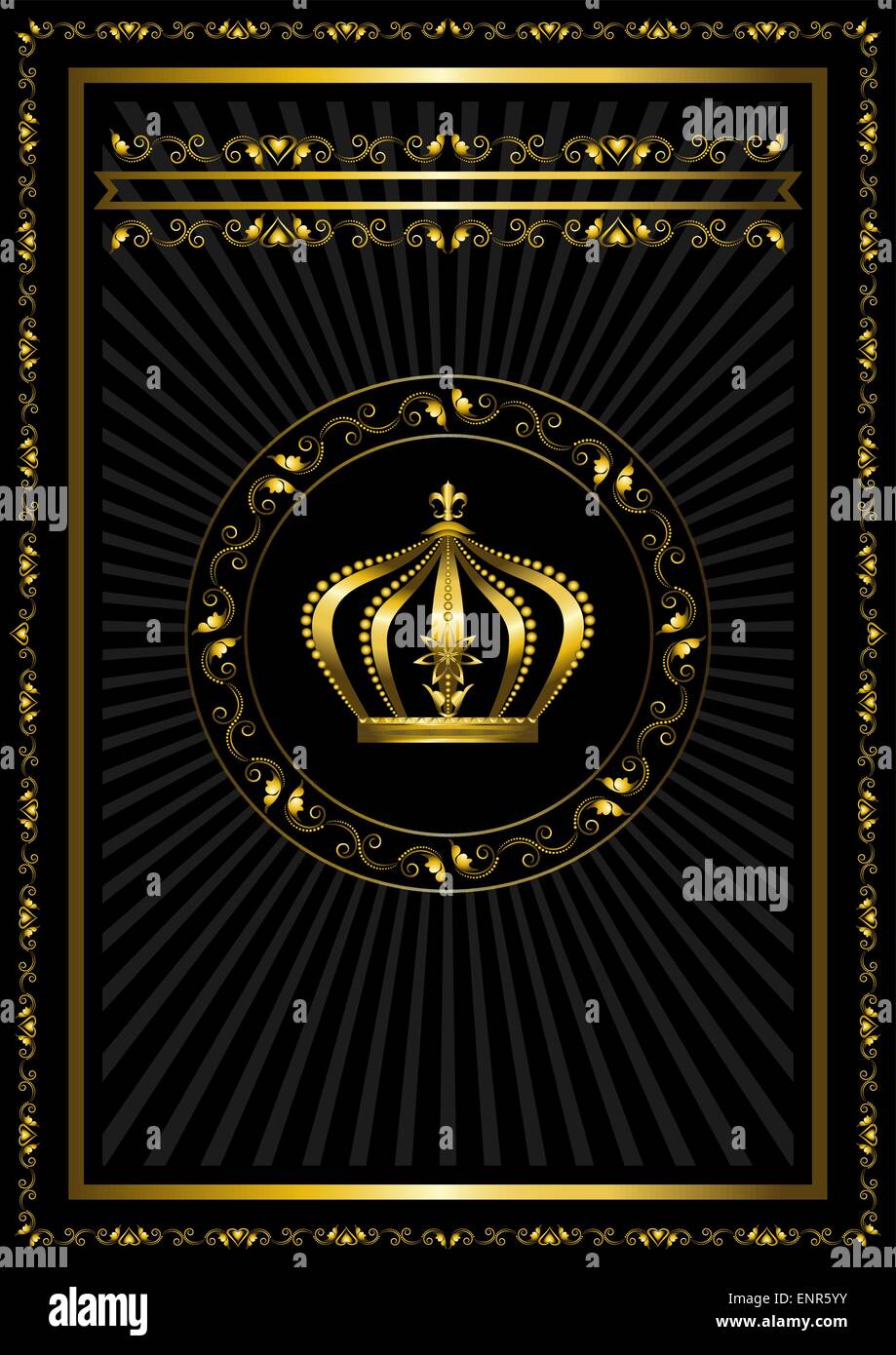 Gold frame with a badge and crown on black background Stock Vector ...