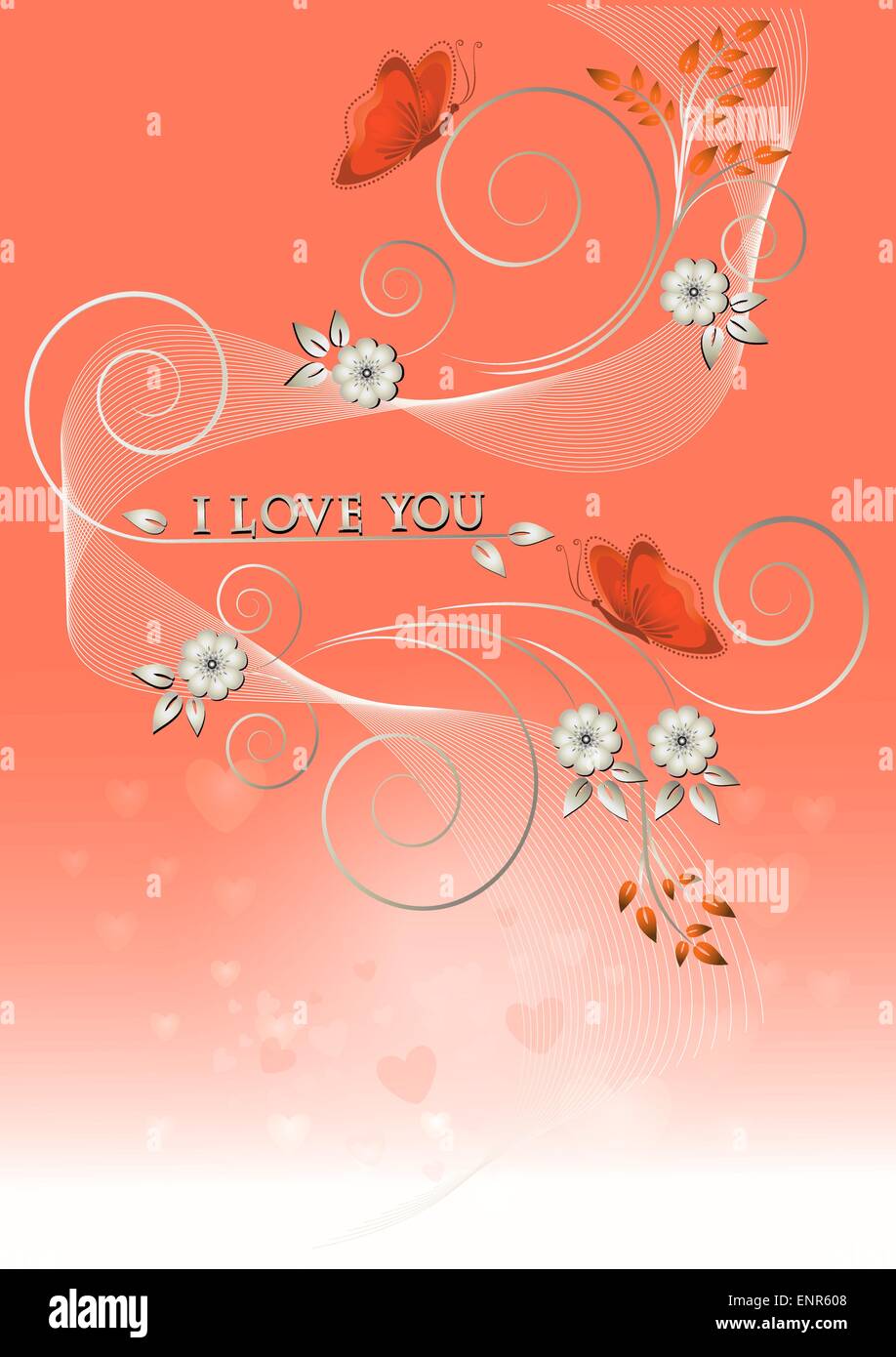 Card with flowers and butterflies to Valentine's Day Stock Vector Image ...