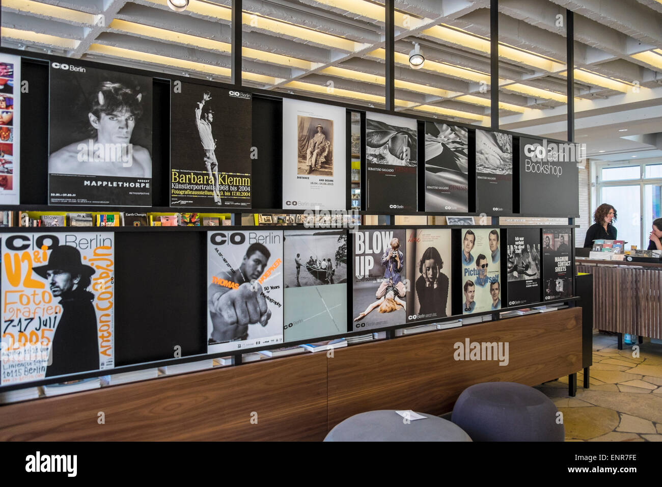 C/O Berlin modern Photographic and art gallery bookshop and exhibition posters in Amerika Haus, Berlin Stock Photo