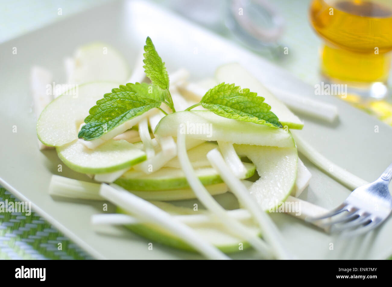 Fresh salad and green celeriac, celery and green apple Stock Photo Alamy