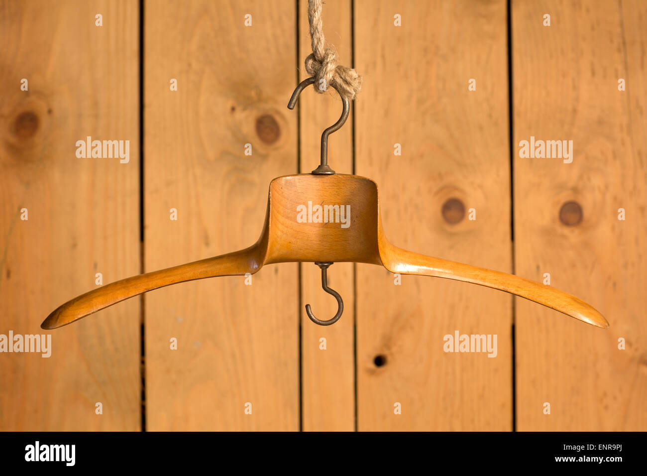 old wooden clothes hanger Stock Photo