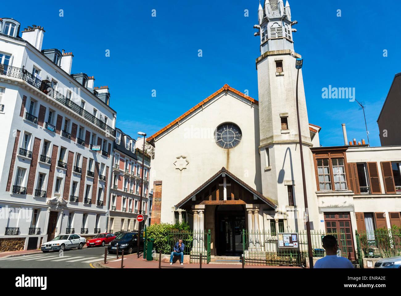 Paris, France, Charenton-Le-Pont, Suburbs, Street Scenes, Protestant Church, French Real Estate, Residential Buildings Stock Photo