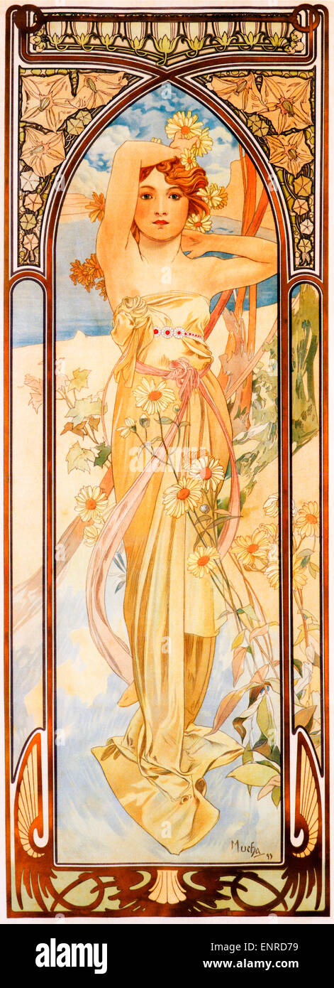 Mucha, Brightness Of Day, 1899 Art Nouveau poster by Czech artist Alphonse Mucha for the series symbolising the moods of the four periods of the day Stock Photo