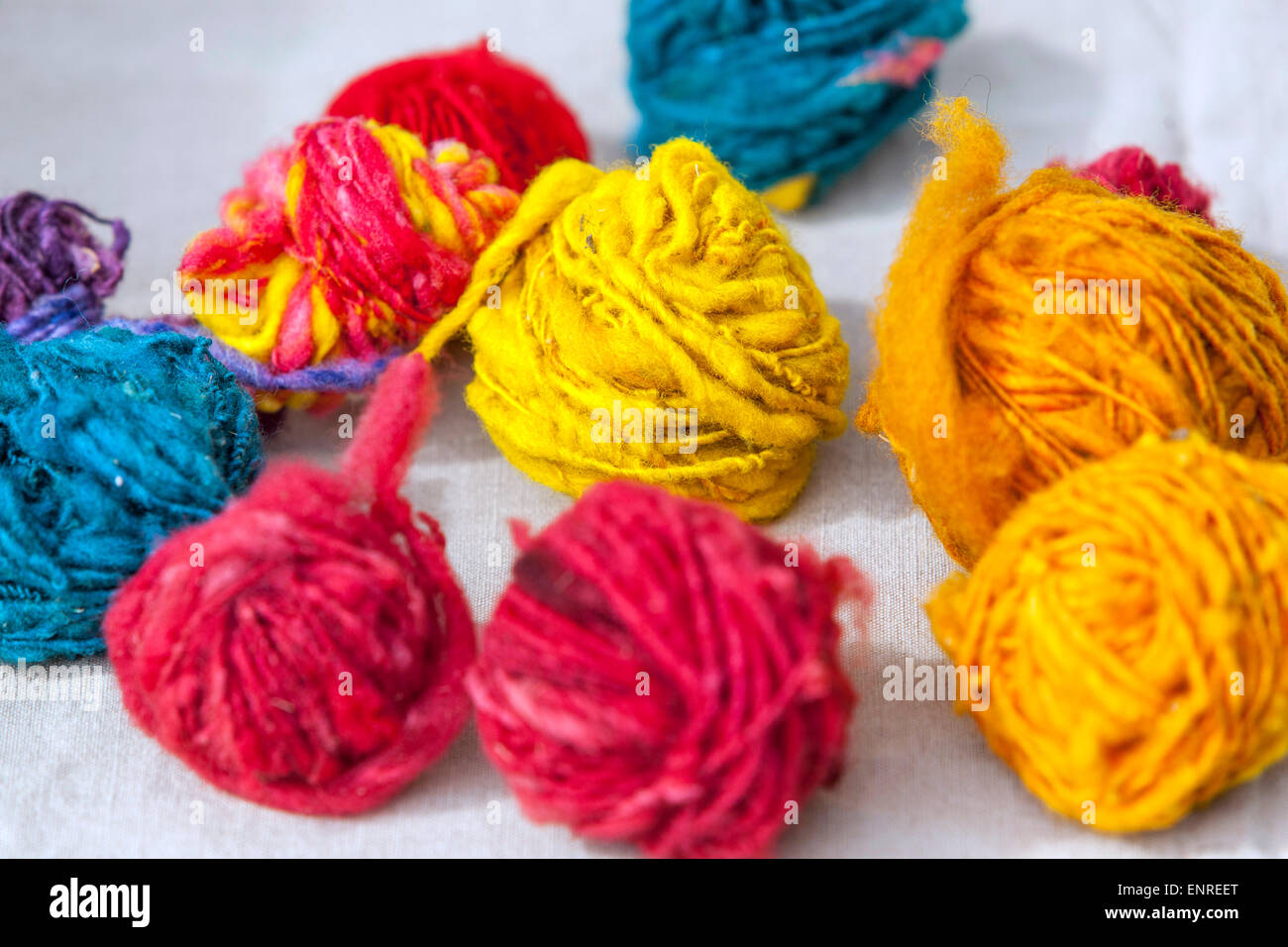 colored yarn balls of wool Stock Photo