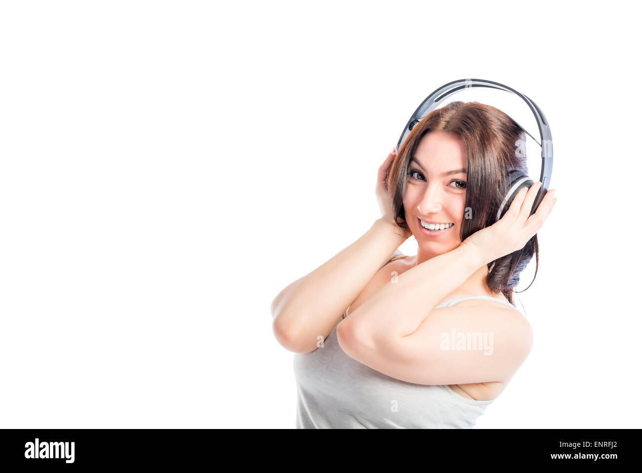 attractive girl of 30 years in headphones Stock Photo