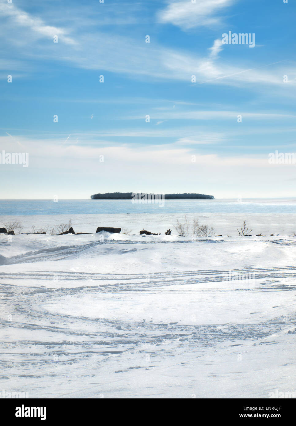 Frenchman's Island, Oneida Lake , New York in wintertime Stock Photo