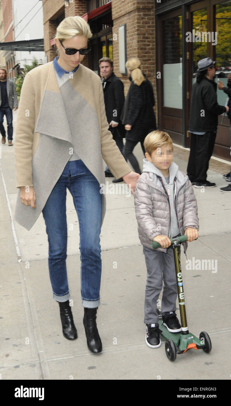 Karolina Kurkova takes a walk in Tribeca with her son Tobin on his