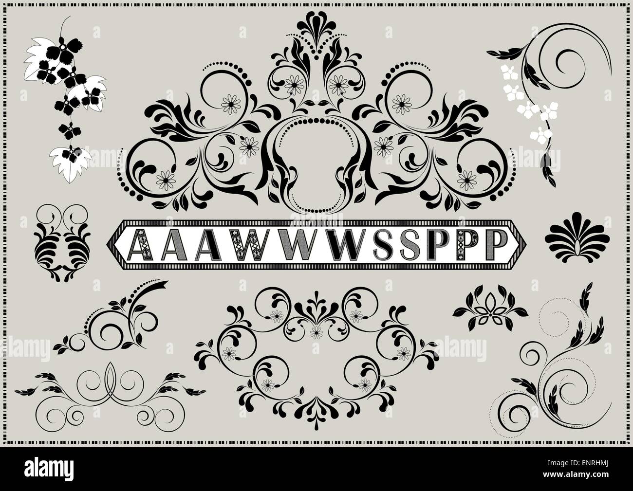 collection-of-calligraphy-patterns-and-letters-with-ornaments-stock