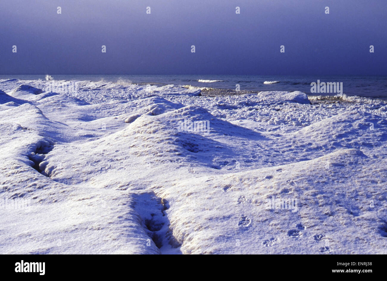 Grand Bend Ontario Canada. Pinery Provincial Park on Lake Huron Lake is frozen over in winter Stock Photo